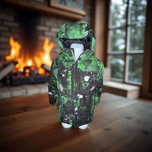 Youth 686 Green Gunmetal Mannual Bricks Insulated Snowboarding Jacket Size L